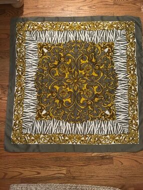 Women’s Grey Gold/Yellow White Abstract & Zebra Print Old Money Square Scarf